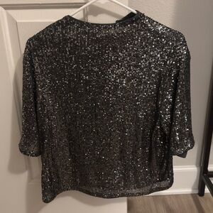 H&M Black Sequin Blouse